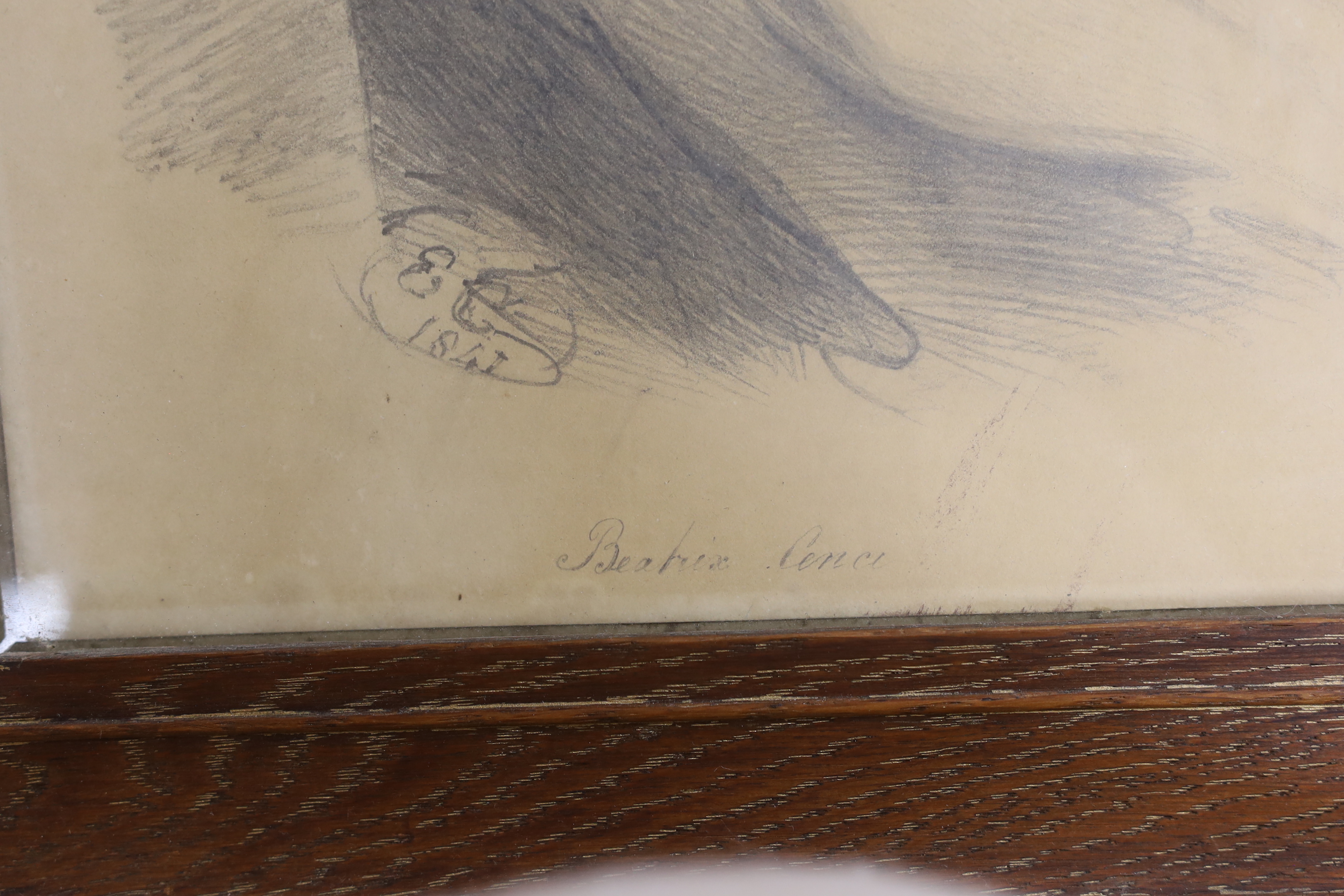 19th century School, pencil sketch, 'Beatrice Cenci', initialled E C and dated 1841, 33 x 25cm